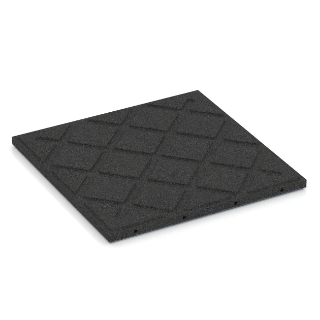 Aufsicht auf die Unterseite, also die Bodenseite von WARCO-Formteil 6130 - Fallschutzplatte – 95 cm im Format 50 x 50 x 3 cm.