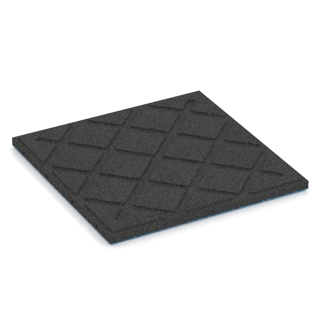 La vue du dessous ou de la face inférieure, c’est-à-dire la face inférieure de la pièce moulée WARCO 6420 - Dalle amortissante – 90 cm au format 50 x 50 x 3 cm | 0,25 m².