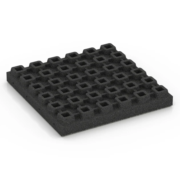 La vue du dessous ou de la face inférieure, c’est-à-dire la face inférieure de la pièce moulée WARCO 6441 - Dalle amortissante – 210 cm au format 50 x 50 x 7 cm.