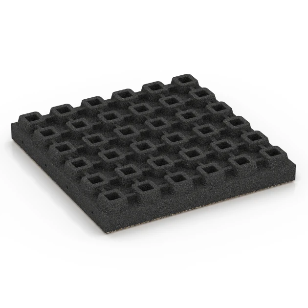 La vue du dessous ou de la face inférieure, c’est-à-dire la face inférieure de la pièce moulée WARCO 6446 - Dalle amortissante – 210 cm au format 50 x 50 x 7 cm.