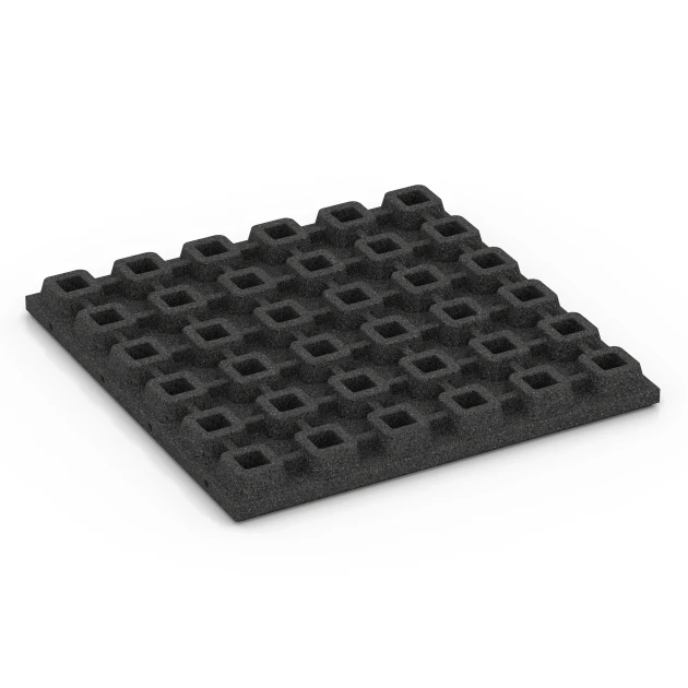 Aufsicht auf die Unterseite, also die Bodenseite von WARCO-Formteil 6291 - Fallschutzplatten im Format 50 x 50 x 4,8 cm.