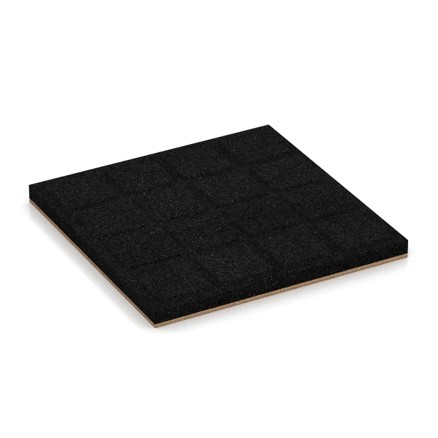 Aufsicht auf die Unterseite, also die Bodenseite von WARCO-Formteil 6222 - Fallschutzplatten im Format 50 x 50 x 4 cm.