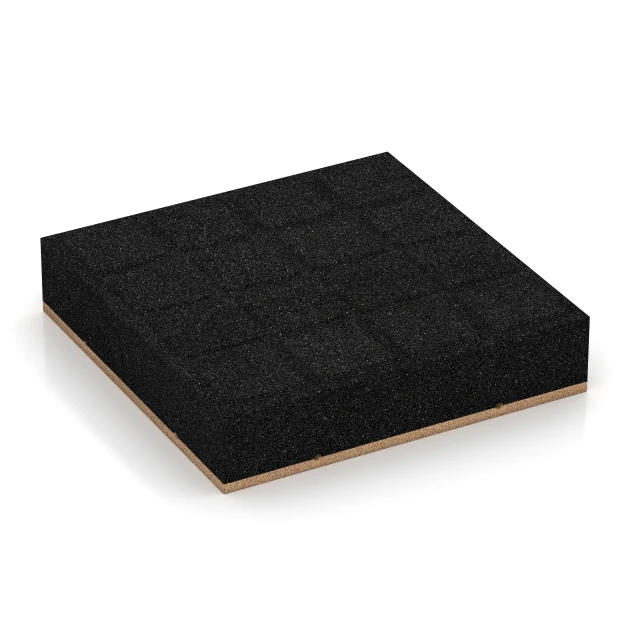 Aufsicht auf die Unterseite, also die Bodenseite von WARCO-Formteil 6231 - Fallschutzplatten im Format 50 x 50 x 11 cm.