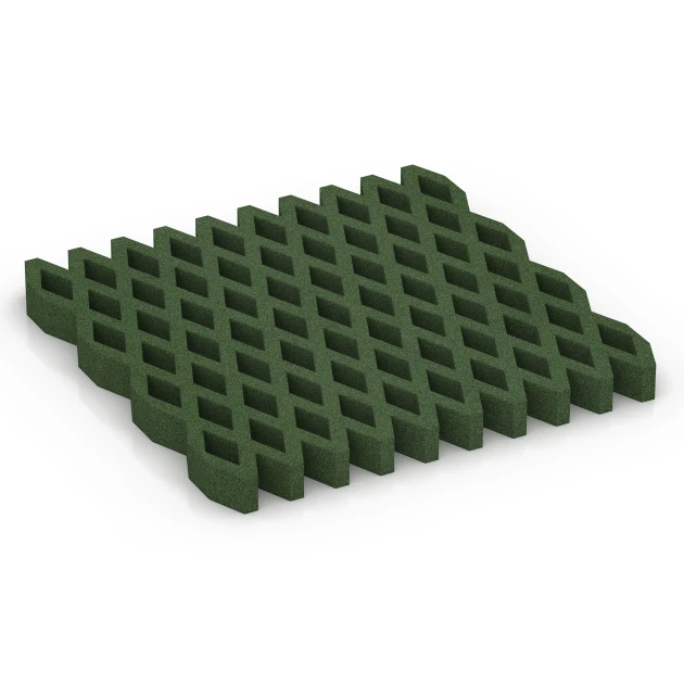 Aufsicht auf die Unterseite, also die Bodenseite von WARCO-Formteil 7014 - Fallschutz-Rasengittermatte im Format 100 × 100 × 8 cm.