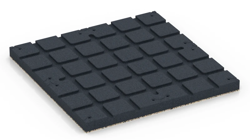 Quadratische Auflagefelder mit flachen Drainagekanälen