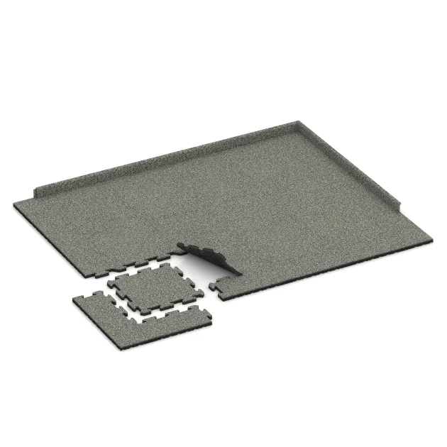 Typische Verlegung oder Einbausituation für den Artikel 2670 von WARCO - Hunde-Bodenplatte, Farbton Grauer Granit in der Abmessung 500 x 500 x 30 mm.