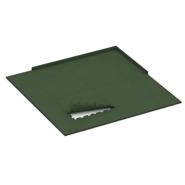 Typische Verlegung oder Einbausituation für den Artikel 3332 von WARCO - Fitness-Bodenschutzmatte HD, Farbton Grasgrün in der Abmessung 1000 x 1000 x 30 mm.