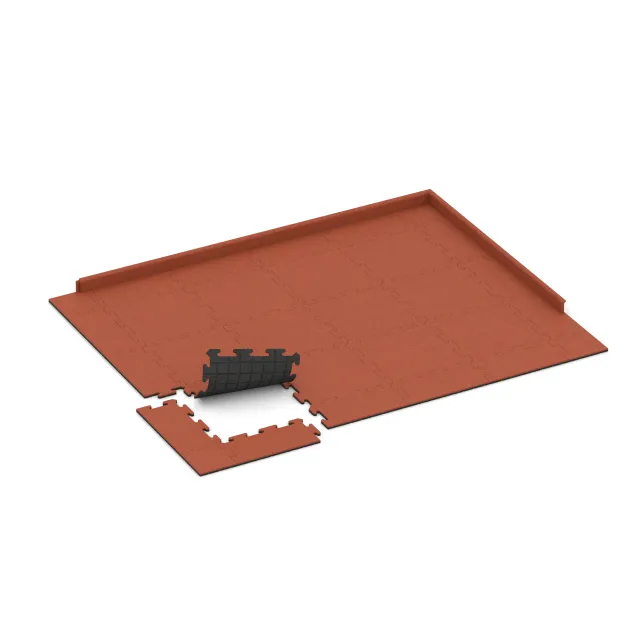 La situation d'installation typique du produit 6218 de WARCO - Dalle sportive 1,8 cm, en couleur Rouge-Orange Clair dans les dimensions 500 x 500 x 18 mm.