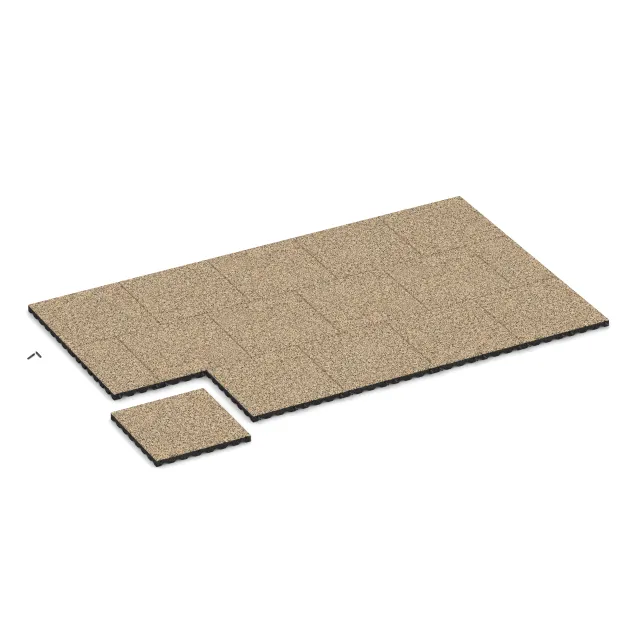 Typische Verlegung oder Einbausituation für den Artikel 5335 von WARCO - Fallschutzplatte, Farbton Travertin in der Abmessung 500 x 500 x 40 mm.