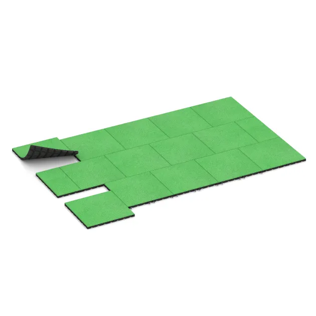 La situation d'installation typique du produit 0545 de WARCO - Dalle amortissante, en couleur Vert Mai dans les dimensions 500 x 500 x 30 mm.