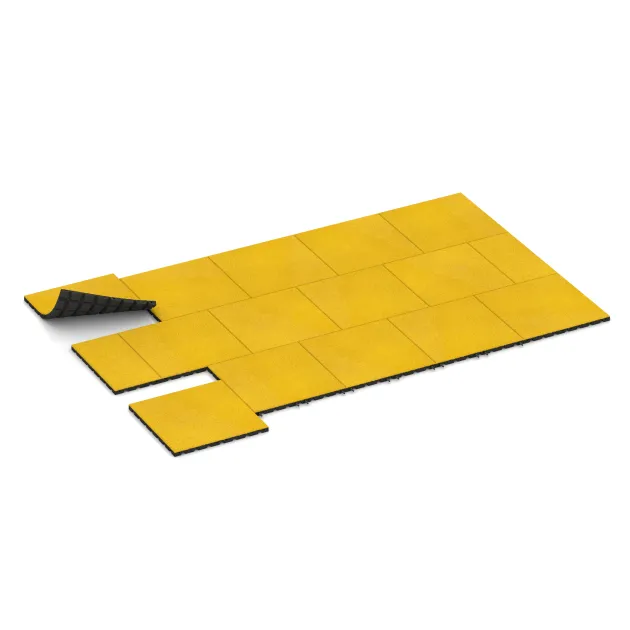 Typische Verlegung oder Einbausituation für den Artikel 0546 von WARCO - Fallschutzplatte, Farbton Zitronengelb in der Abmessung 500 x 500 x 30 mm.