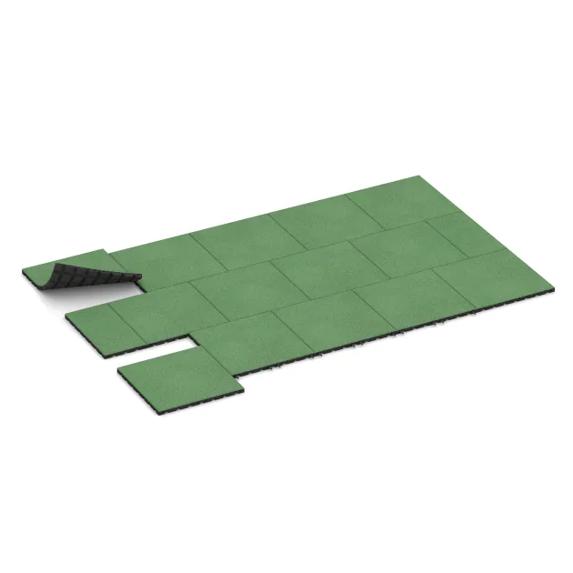 Typische Verlegung oder Einbausituation für den Artikel 0547 von WARCO - Fallschutzplatte, Farbton Blassgrün in der Abmessung 500 x 500 x 30 mm.