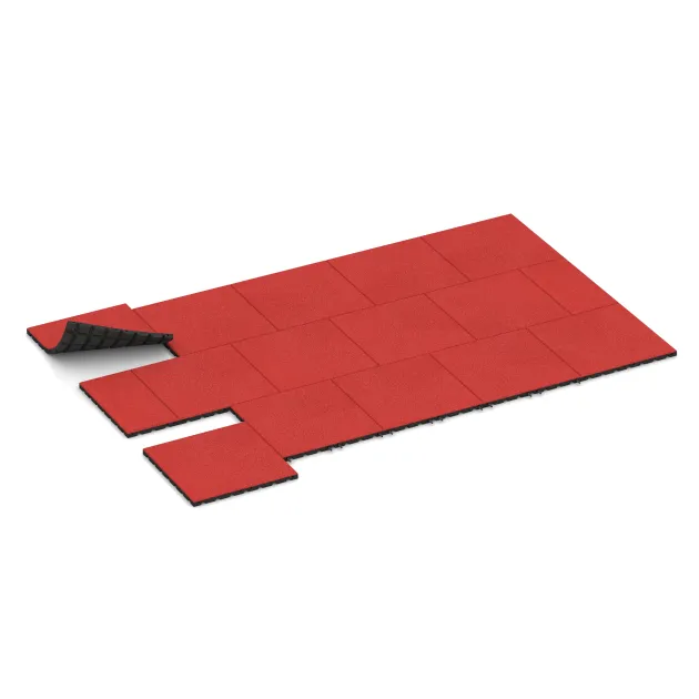La situation d'installation typique du produit 5474 de WARCO - Dalle amortissante 3 cm - EN 1177 ≤ 100 cm, en couleur Rouge corail dans les dimensions 500 x 500 x 30 mm.