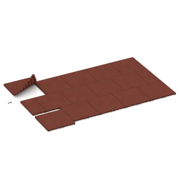 Typische Verlegung oder Einbausituation für den Artikel 0575 von WARCO - Fallschutzplatte, Farbton Ziegelrot in der Abmessung 500 x 500 x 30 mm.