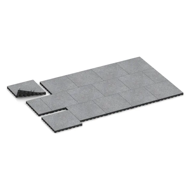 La situation d'installation typique du produit 4475 de WARCO - Dalle amortissante, en couleur Gris mélange dans les dimensions 500 x 500 x 45 mm.