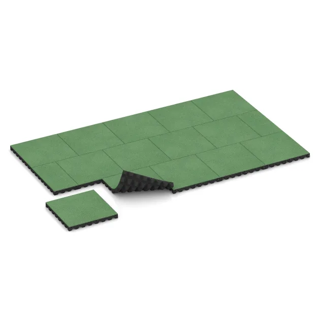 Typische Verlegung oder Einbausituation für den Artikel 5570 von WARCO - Fallschutzplatte 5 cm - EN 1177 ≤ 145 cm, Farbton Blassgrün in der Abmessung 500 x 500 x 50 mm.