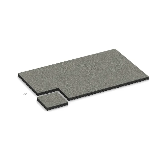 Typische Verlegung oder Einbausituation für den Artikel 5367 von WARCO - Fallschutzplatte, Farbton Grauer Granit in der Abmessung 500 x 500 x 80 mm.