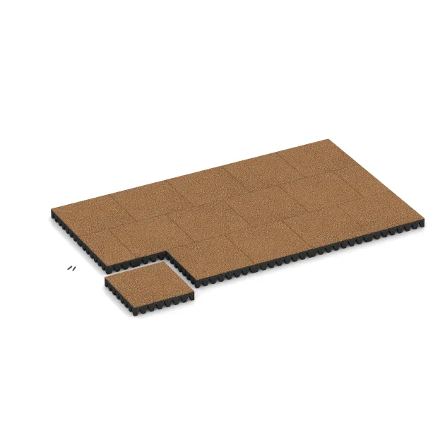 Typische Verlegung oder Einbausituation für den Artikel 5373 von WARCO - Fallschutzplatte, Farbton Terra Cotta in der Abmessung 500 x 500 x 80 mm.