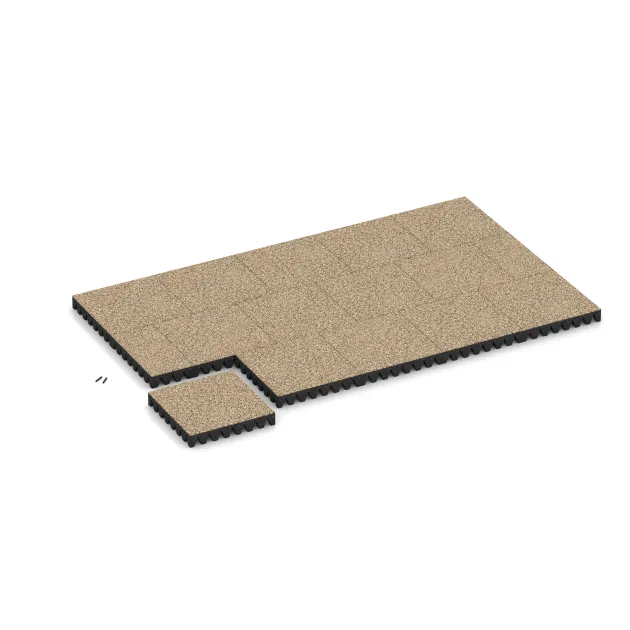 Typische Verlegung oder Einbausituation für den Artikel 5374 von WARCO - Fallschutzplatte, Farbton Travertin in der Abmessung 500 x 500 x 80 mm.