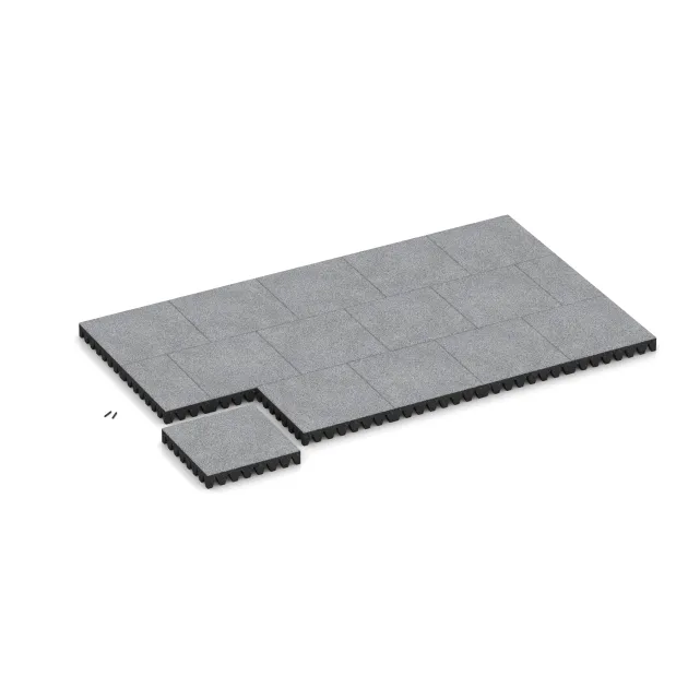 Typische Verlegung oder Einbausituation für den Artikel 5376 von WARCO - Fallschutzplatte, Farbton Grau Melange in der Abmessung 500 x 500 x 80 mm.