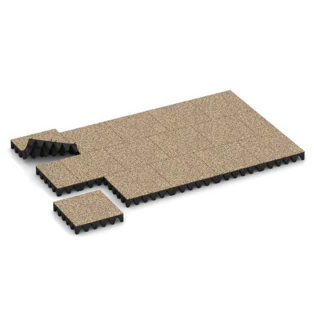 La situation d'installation typique du produit 3699 de WARCO - Dalle amortissante, en couleur Travertin dans les dimensions 500 x 500 x 100 mm.