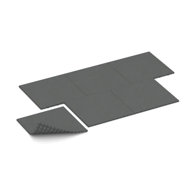 Typische Verlegung oder Einbausituation für den Artikel 5658 von WARCO - Fallschutzmatte 3 cm - EN 1177 ≤ 90 cm, Farbton Schiefergrau in der Abmessung 1000 x 1000 x 30 mm.