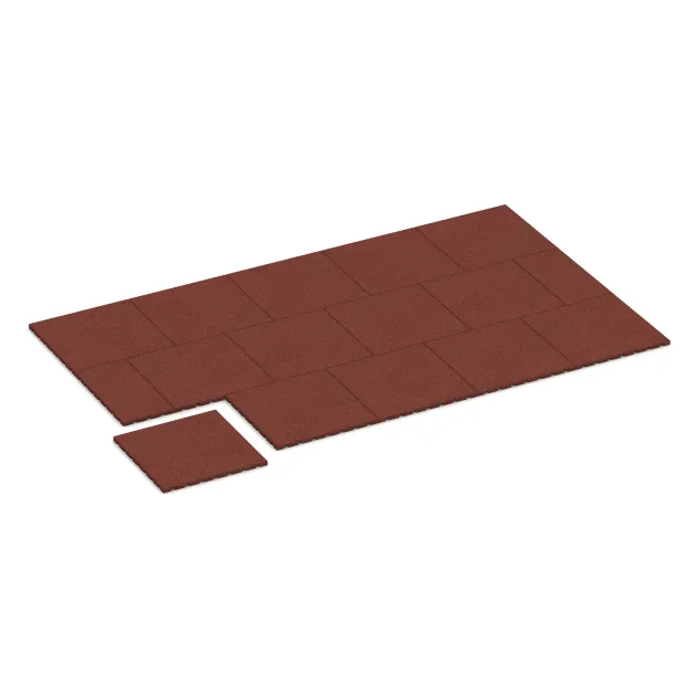 Typische Verlegung oder Einbausituation für den Artikel 0527 von WARCO - Wandschutzplatte, Farbton Ziegelrot in der Abmessung 500 x 500 x 25 mm.