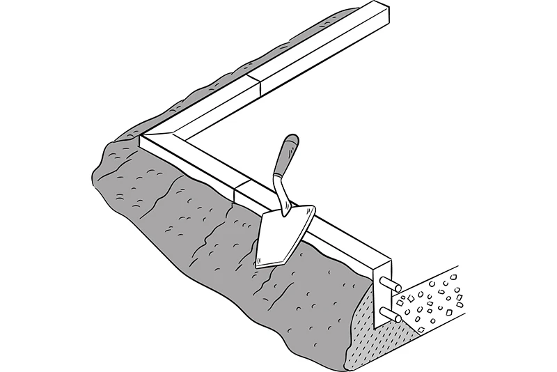 Le croquis montrant comment  installer les bordures de trottoir de WARCO.